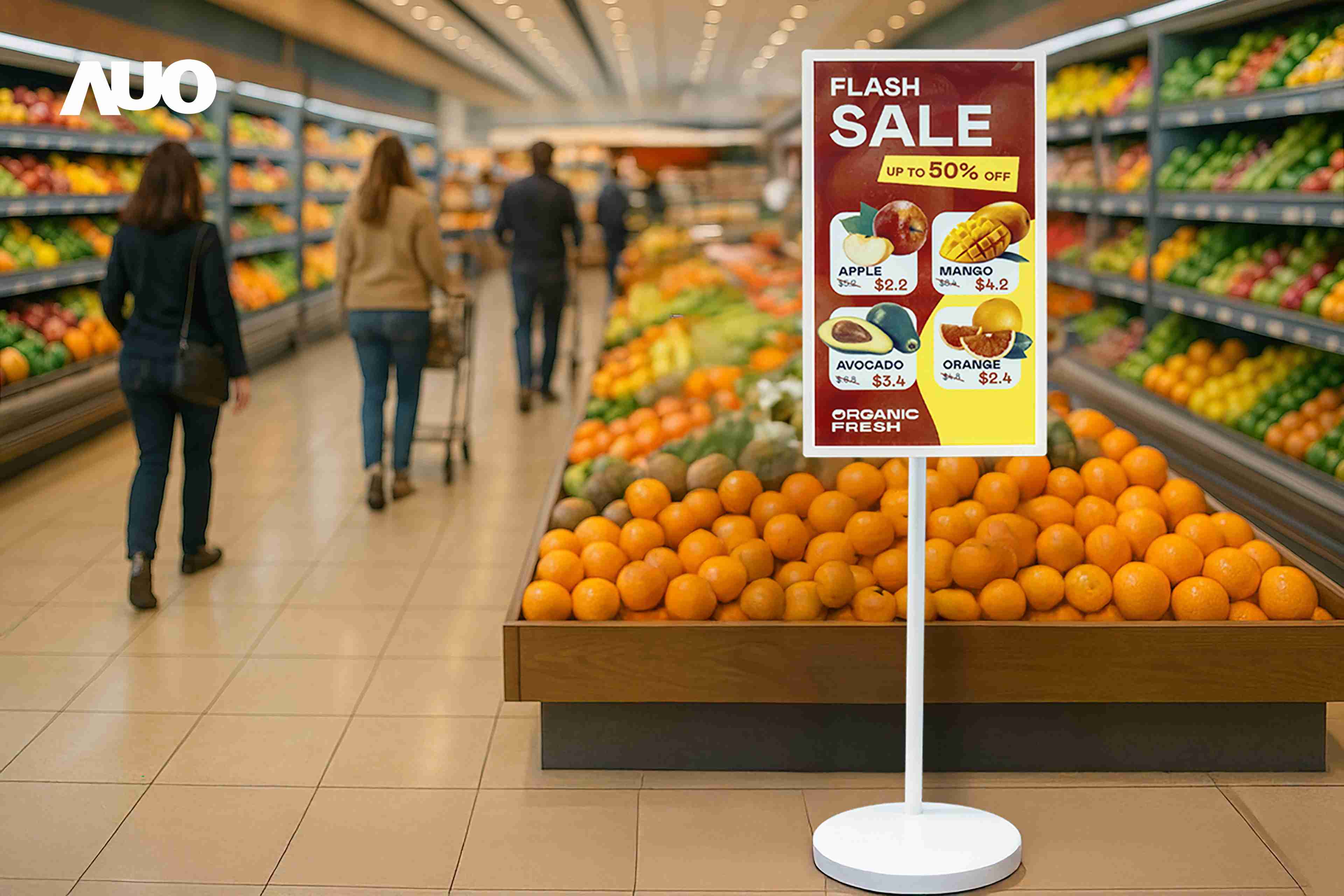 达擎首亮相低功耗、、、全彩的〝aecoPost电子纸解决方案〞，，，仅在更新画面时需要微量的电力驱动，，无需布建电线的便捷设计，，，使其可灵活应用、、、随意置放，，，并可透过云端或行动装置app，，，轻松管理及排程广告内容，，晋升店头营销利器。。。